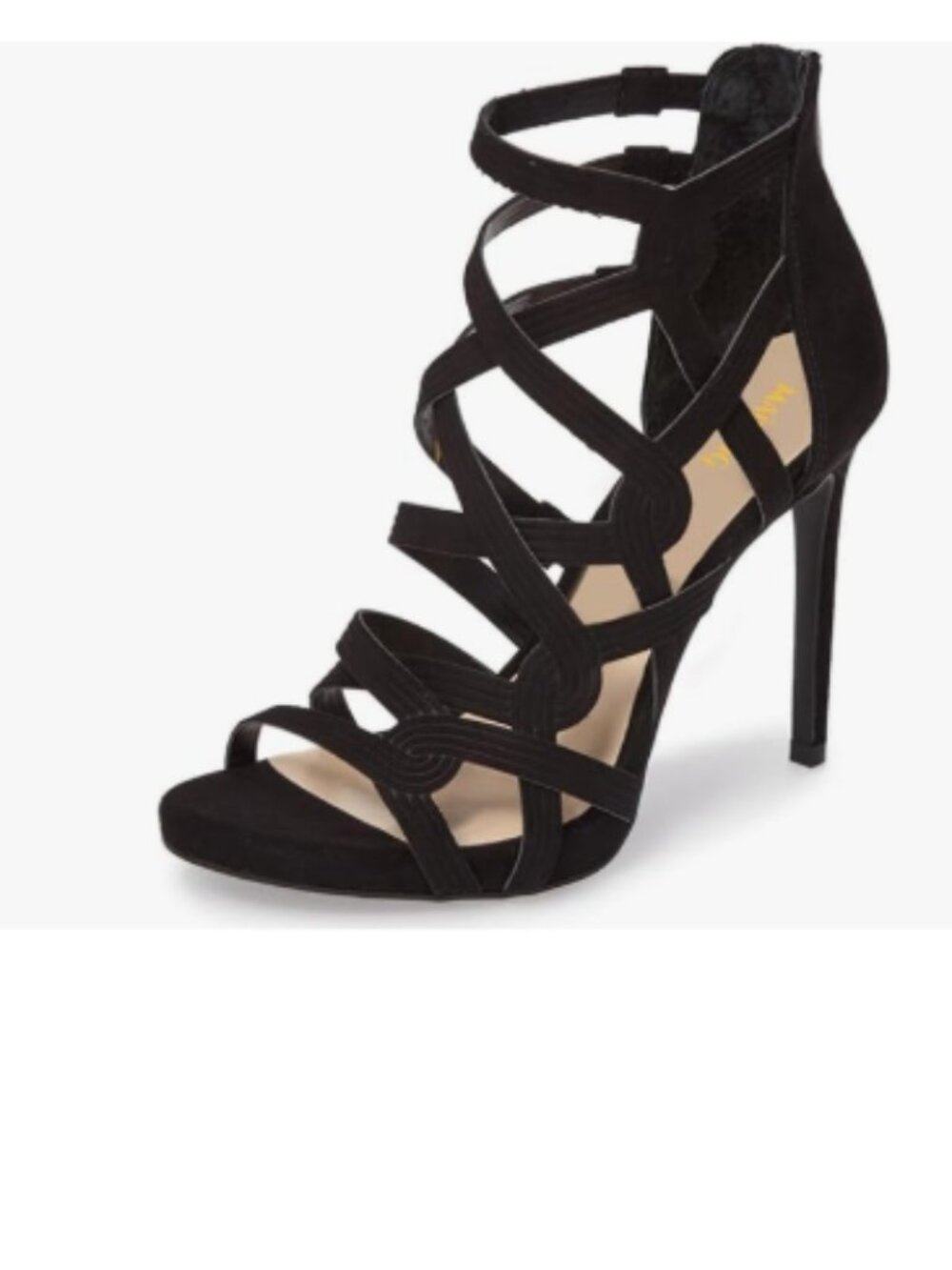 Maiyang Black Open Round Toe Caged Sandals Back Zipper Stiletto High Heel Shoes